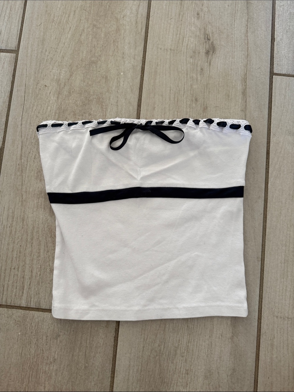 White Strapless Tube Top with Black Trim